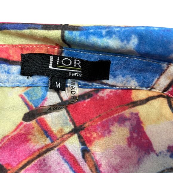 Lior‎ Paris Medium Geo Donna Blouse Button up 3/4 Sleeve 100% Polyester - Picture 3 of 5